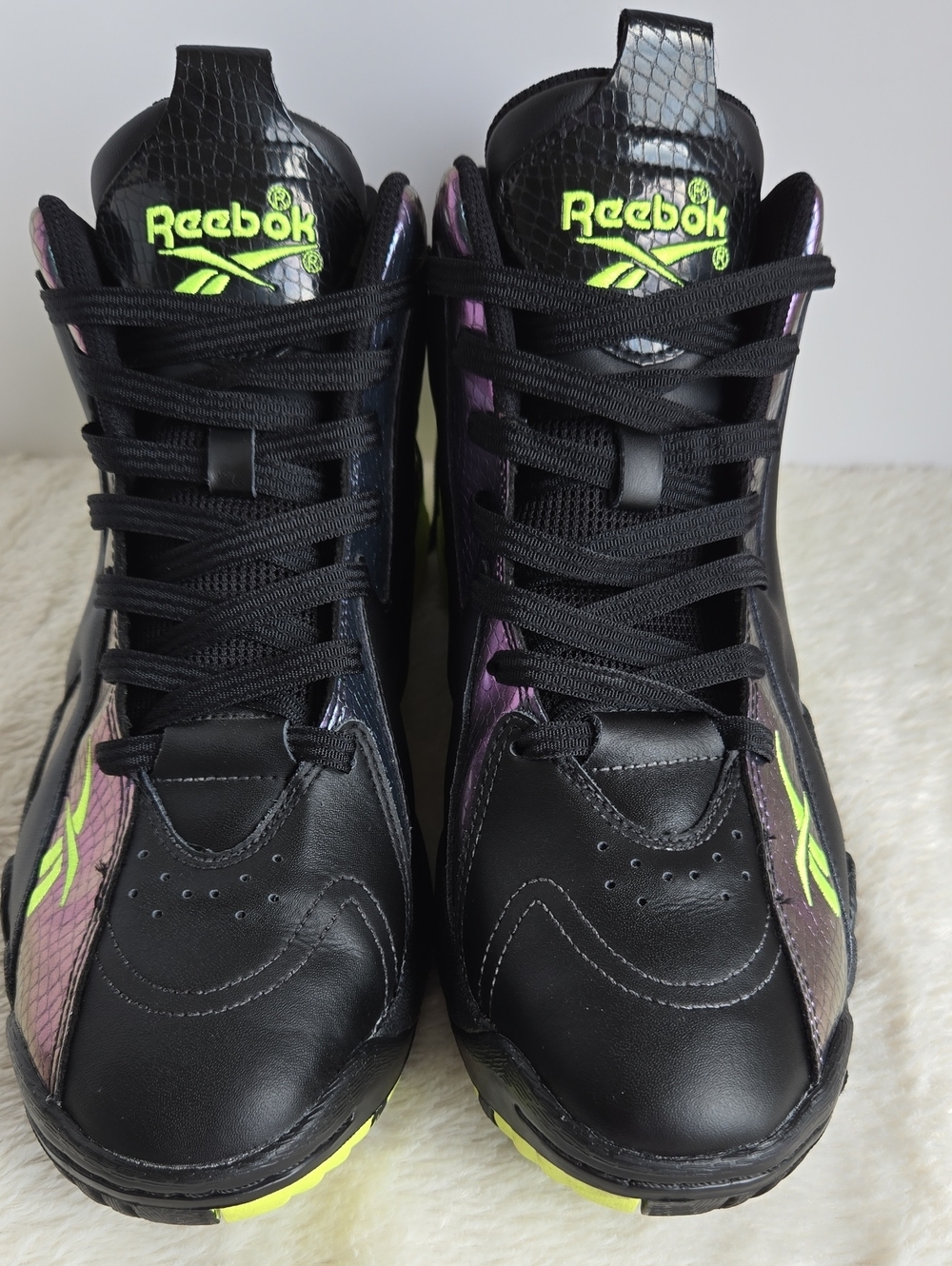 Reebok Kamikaze II Mid Nocturnal Iridescent Snakeskin Black Neon Basketball Shoe